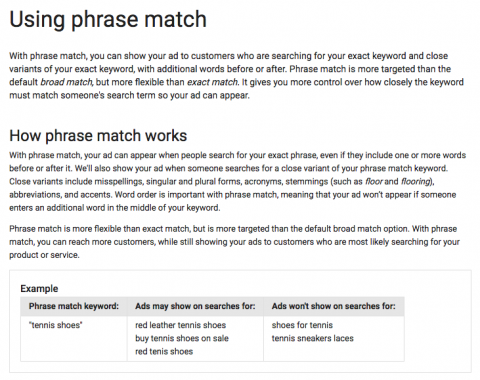 google adwords editor exact match